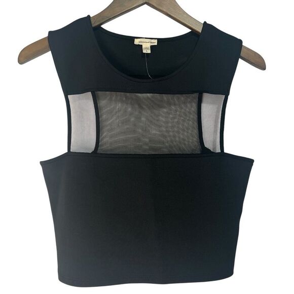 Silence + Noise Crop Top Womens Large Black Sleeveless Mesh Stretch Party - Picture 3 of 6